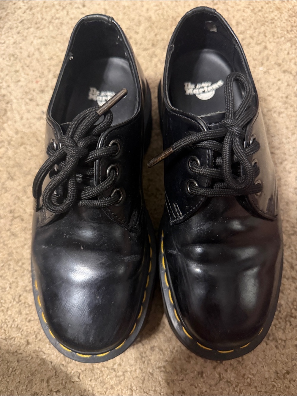 Dr. Martens Black Leather Quad loafer with Yellow Stitching